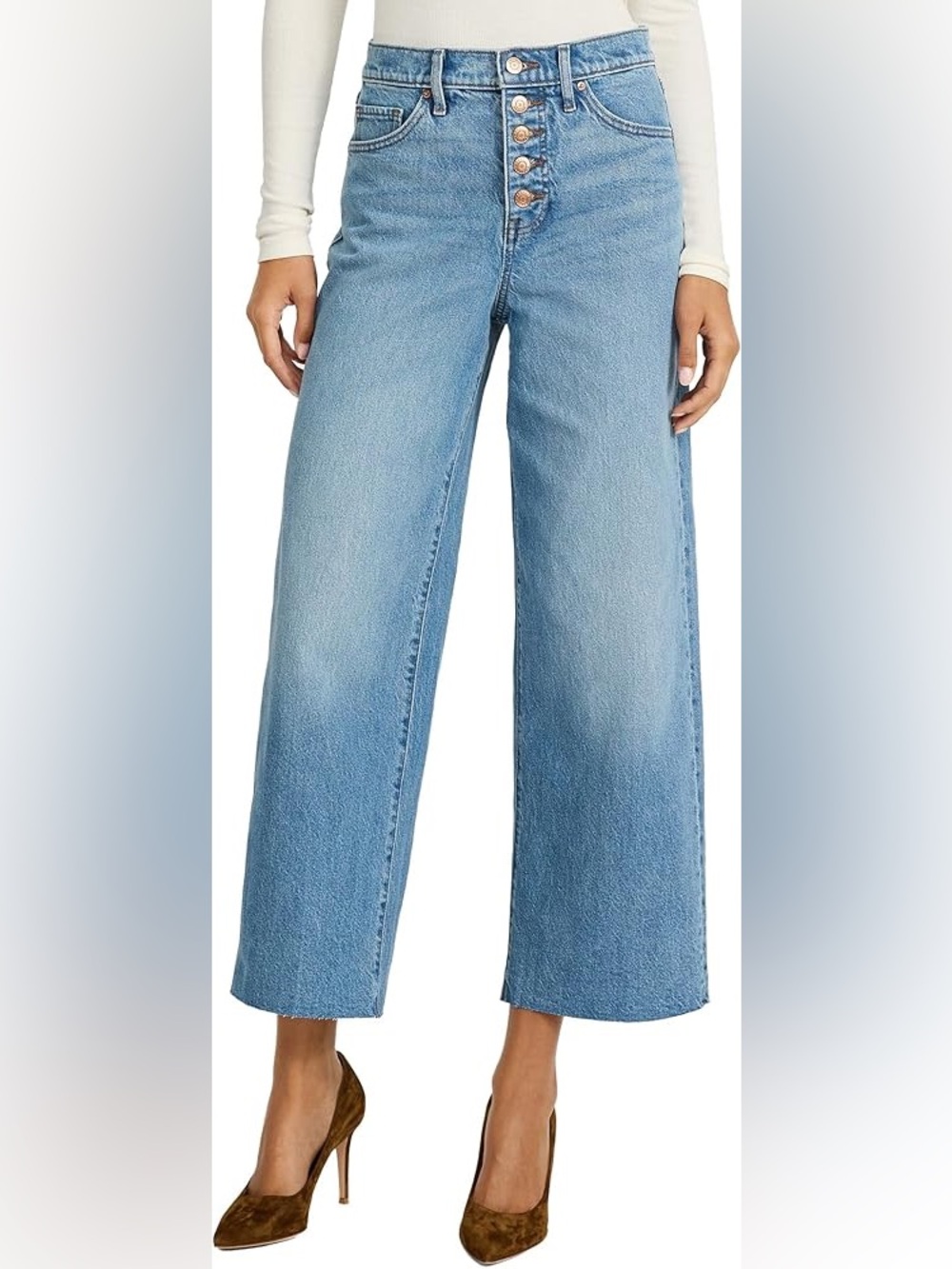 EXPRESS Wide Leg Ankle Jeans High Waisted Stretch Denim Raw Hem Size 2 R